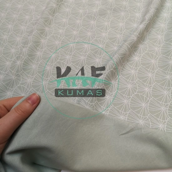 Baskılı %100 Pamuk İnterlok Kumaş | Penye Mint Zambak Yaprağı