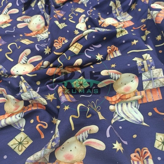 Baskılı Penye İki İplik Kumaş| Tavşan Ve Hediyeler