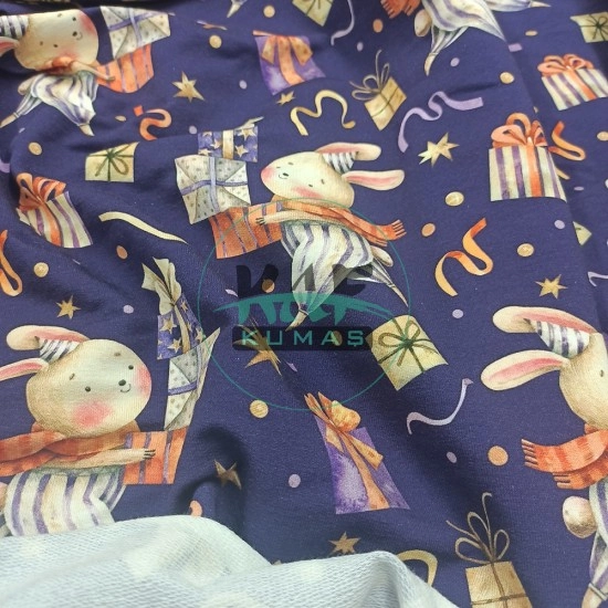 Baskılı Penye İki İplik Kumaş| Tavşan Ve Hediyeler