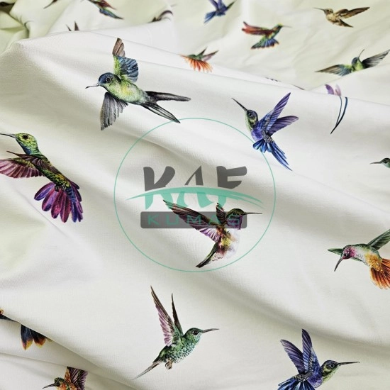 Baskılı Penye İki İplik Kumaş | Renkli Kuşlar