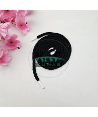 Özel Beyaz Sakız Uçlamalı 145 cm Siyah Kordon Bağcık | Sweatshirt-Eşofman İpi 1 Adet