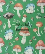Baskılı %100 Pamuk Müslin Kumaş | Büyük Mantarlar (Yeşil Zemin)