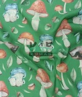 Baskılı %100 Pamuk Müslin Kumaş | Büyük Mantarlar (Yeşil Zemin)