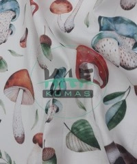 Baskılı %100 Pamuk Müslin Parça Kumaş | Büyük Mantarlar