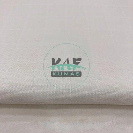 %100 Pamuk Kareli Müslin Parça Kumaş | Beyaz Düz