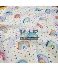 Baskılı %100 Pamuk Müslin Kumaş | Renkli Gökkuşağı