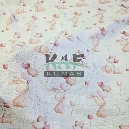 Baskılı %100 Pamuk Müslin Kumaş | Tavşan