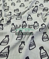 Gri Zemin Krinkıl Müslin | 2 Katlı Bürümcük Kumaş | Milk