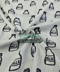 Gri Zemin Krinkıl Müslin | 2 Katlı Bürümcük Kumaş | Milk