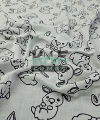 Gri Zemin Krinkıl Müslin | 2 Katlı Bürümcük Kumaş | Tavşan