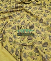 Baskılı %100 Pamuk 2 Katlı Hardal Krinkıl Müslin Kumaş | Desen 2