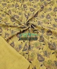 Baskılı %100 Pamuk 2 Katlı Hardal Krinkıl Müslin Kumaş | Desen 2