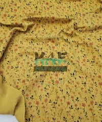 Baskılı %100 Pamuk 2 Katlı Hardal Krinkıl Müslin Kumaş | Desen 1