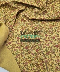 Baskılı %100 Pamuk 2 Katlı Hardal Krinkıl Müslin Kumaş | Desen 5