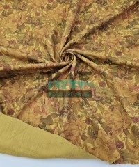 Baskılı %100 Pamuk 2 Katlı Hardal Krinkıl Müslin Kumaş | Desen 4