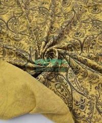 Baskılı %100 Pamuk 2 Katlı Hardal Krinkıl Müslin Kumaş | Desen 6