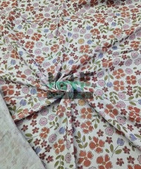 Baskılı %100 Pamuk 2 Katlı Gri Krinkıl Müslin Kumaş | Desen 3