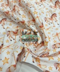 Baskılı %100 Pamuk 2 Katlı Krinkıl Müslin Kumaş | Atlı Karınca