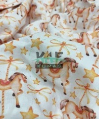 Baskılı %100 Pamuk 2 Katlı Krinkıl Müslin Kumaş | Atlı Karınca