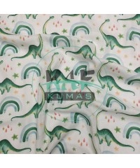 Baskılı %100 Pamuk Müslin Kumaş | Dino Ve Gökkuşağı