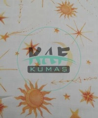 Baskılı %100 Pamuk Müslin Parça Kumaş | Güneş Ve Yıldız