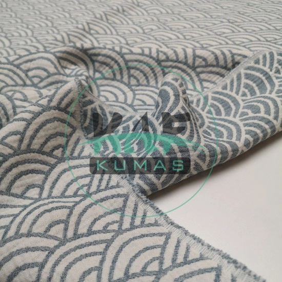 Desenli Dört Katlı Bürümcük Pamuk Müslin Kumaş | Günbatımı Mavi