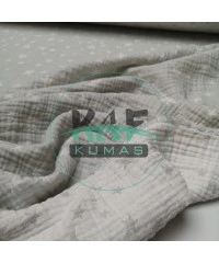 Desenli Dört Katlı Bürümcük Pamuk Müslin Kumaş | Gri Yıldızlar