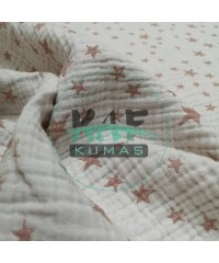 Desenli Dört Katlı Bürümcük Pamuk Müslin Kumaş | Pembe Yıldızlar