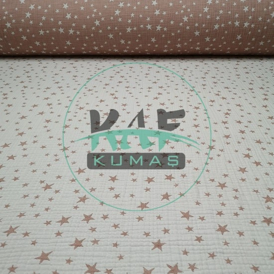 Desenli Dört Katlı Bürümcük Pamuk Müslin Kumaş | Pembe Yıldızlar