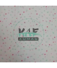 Baskılı Bambu Karışımlı Müslin Kumaş | Pembe Yeşil Şekiller
