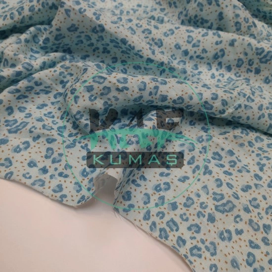 Baskılı Bambu Karışım Müslin Kumaş | Mavi Leopar