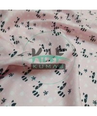 Baskılı Bambu Karışım Müslin Kumaş | Pembe Zemin Rakun Desen