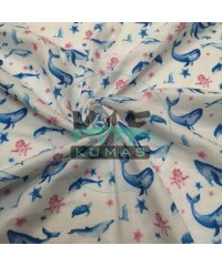 Baskılı Bambu Karışım Müslin Kumaş | Deniz Canlıları