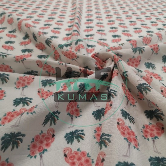Baskılı %100 Pamuk Müslin Kumaş | Küçük Filamingo