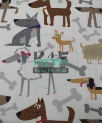Köpekler Baskılı %100 Pamuk Muslin Parça Kumaş