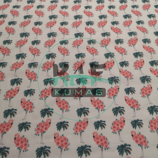 Baskılı %100 Pamuk Müslin Kumaş | Küçük Filamingo