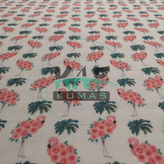 Baskılı %100 Pamuk Müslin Kumaş | Küçük Filamingo