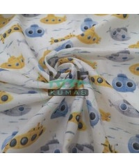 Baskılı %100 Pamuk Müslin Kumaş | Denizaltı