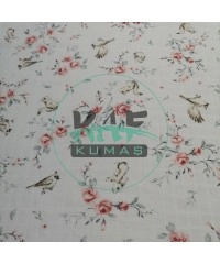 Baskılı %100 Pamuk Müslin Kumaş | Pembe Gül ve Küçük Hayvanlar