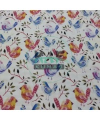 Baskılı %100 Pamuk Müslin Kumaş | Renkli Kuşlar