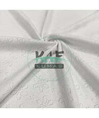 Delikli Ribana Kumaş | 100% Pamuk | Beyaz Çiçek