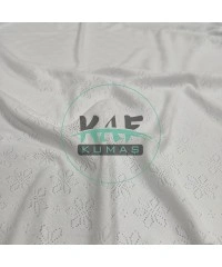 Delikli Ribana Kumaş | 100% Pamuk | Beyaz Çiçek