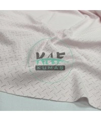 Delikli Pointelle Ribana Kumaş | 100% Pamuk | Pembe Çapraz Çizgi