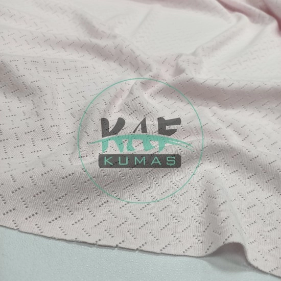 Delikli Pointelle Ribana Kumaş | 100% Pamuk | Pembe Çapraz Çizgi