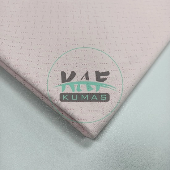 Delikli Pointelle Ribana Kumaş | 100% Pamuk | Pembe Çapraz Çizgi