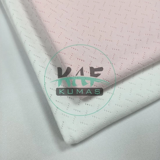 Delikli Pointelle Ribana Kumaş | 100% Pamuk | Pembe Çapraz Çizgi