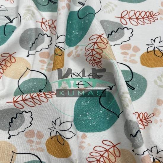 Dijital Baskılı Penye Süprem Kumaş | Yapraklar