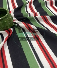 Vual Viskon Kumaş | Yeşil- Kırmızı- Siyah Çizgili