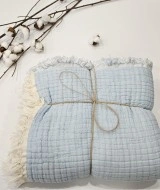 7 Katlı Çift Taraflı Bebe Mavi Dolgulu Müslin Bebek-Çocuk Battaniyesi