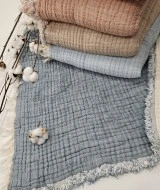 7 Katlı Çift Taraflı Denim Mavi Dolgulu Müslin Bebek-Çocuk Battaniyesi